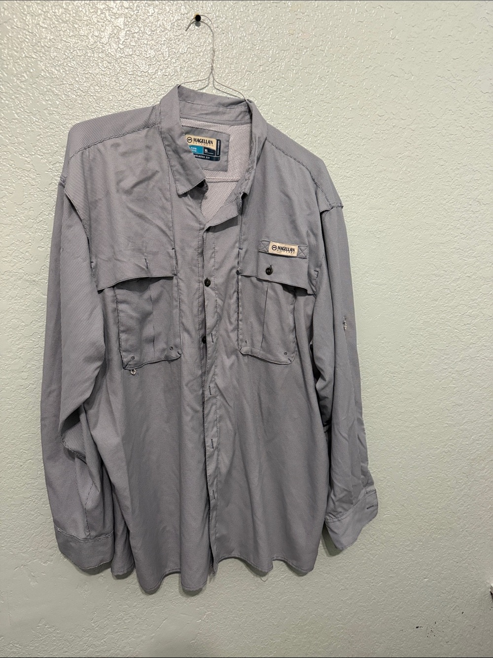 Magellan Outdoors blue and White checkered Men's Performance Shirt Jacket